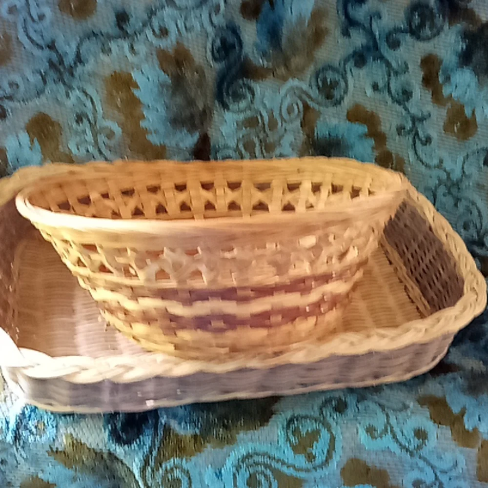 3 pretty assorted baskets with wicker, rope and rattan